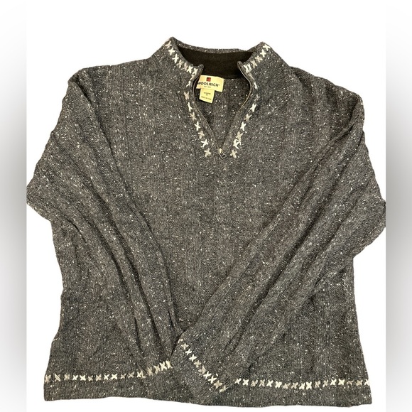 Woolrich Women’s Wool Sweater‎ 1/4 Zip with Embroidered Edges. Grey Size M. - Picture 1 of 3